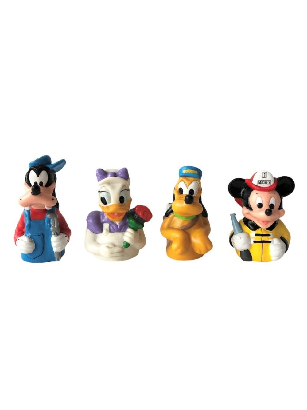 4 Vintage Applause DISNEY 2.5” PVC Finger Puppets MICKEY DAISY GOOFY PLUTO